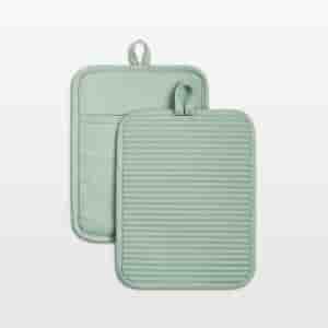 Kitchen Pistachio Ribbed Soft Silicone Pot Holders Set Of 2