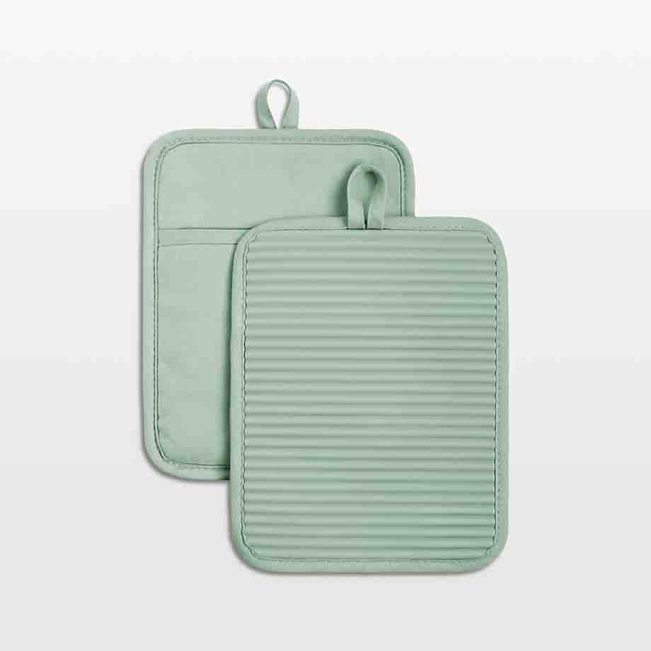 Kitchen Pistachio Ribbed Soft Silicone Pot Holders Set Of 2